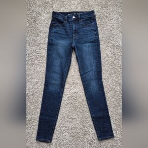 American Eagle Outfitters Super High Rise Dark Blue Skinny Jeggings 4 Long